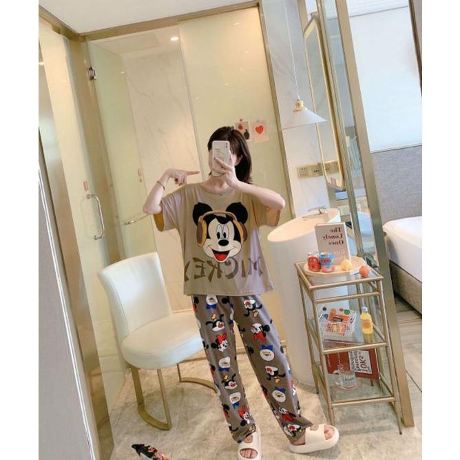 Đồ ngủ, đồ nữ, đồ mặc nhà, đồ bộ, đồ ngủ dễ thương, đồ bộ mặc nhà, bộ đồ ngủ, set bộ mặc nhà, đồ bộ mặc nhà, đồ ngủ nữ Quảng Châu Đồ Bộ Ngủ Thun Quần Dài, Đồ Mặc Nhà Hàng Quảng Châu, Pijama Hoạt Hình Micky nâu Dễ Thương