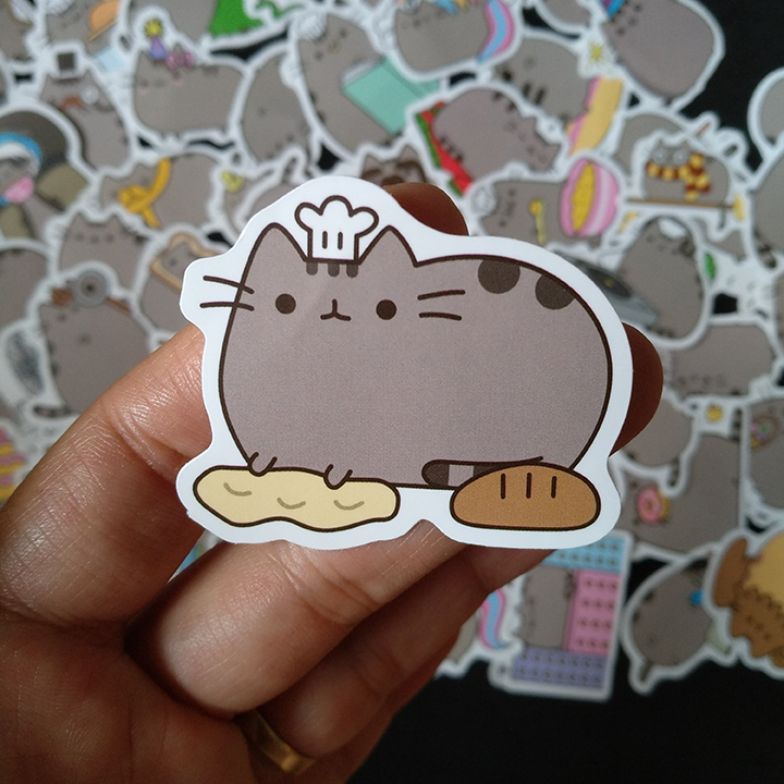 Bộ Sticker dán cao cấp chủ đề MÈO PUSHEEN - Dùng dán Xe, dán mũ bảo hiểm, dán Laptop