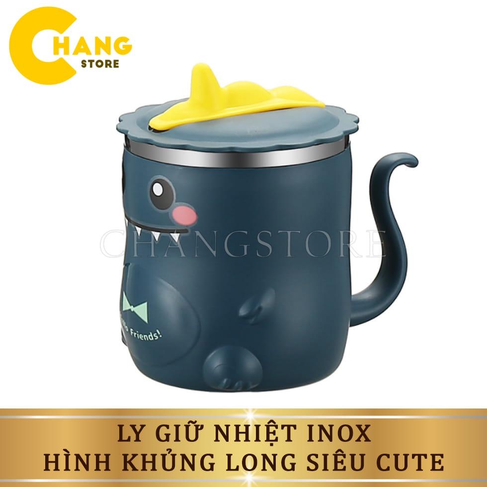 Ly Giữ Nhiệt Inox Hình Khủng Long, Cốc Giữ Nhiệt Siêu Cute Tặng Kèm ống Hút