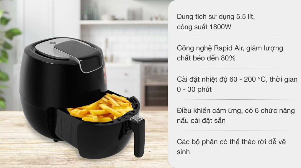 Nồi Chiên Không Dầu MK165 5.5L Nồi Chiên Điện Tử Màu Đen