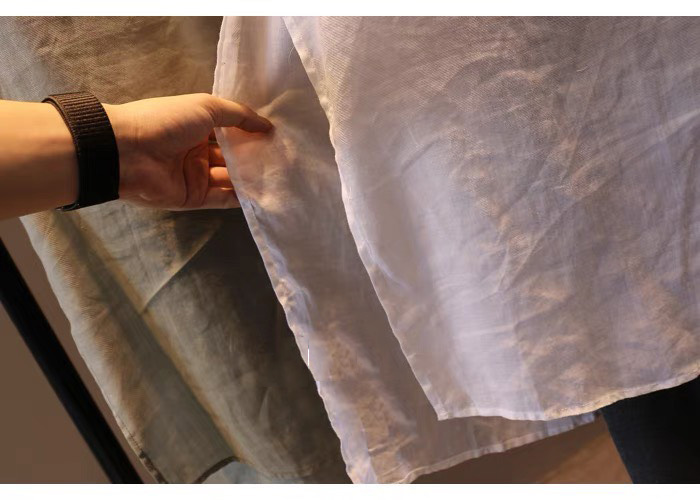 Sơ mi dáng dài Linen bột Premium cổ tầu tay lỡ trẻ trung