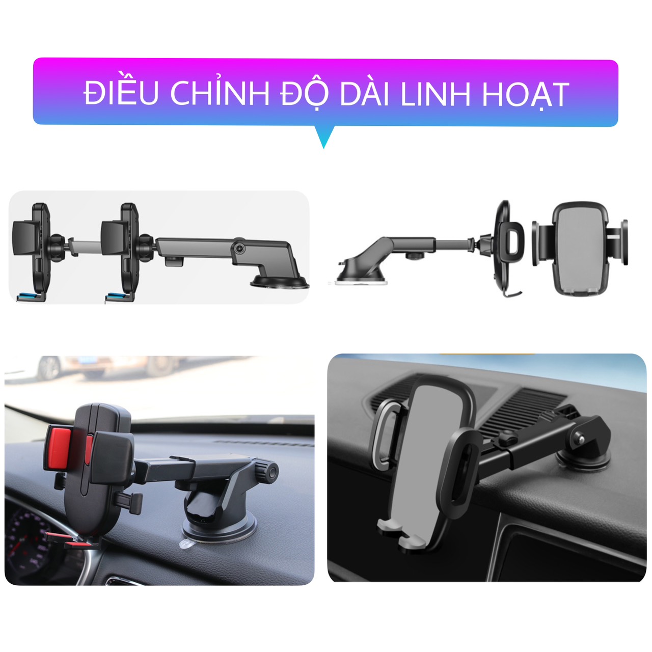 Giá đỡ điện thoại trên ô tô xe hơi gắn taplo và kính xe - Kẹp điện thoại ô tô xoay 360 độ thông minh A052
