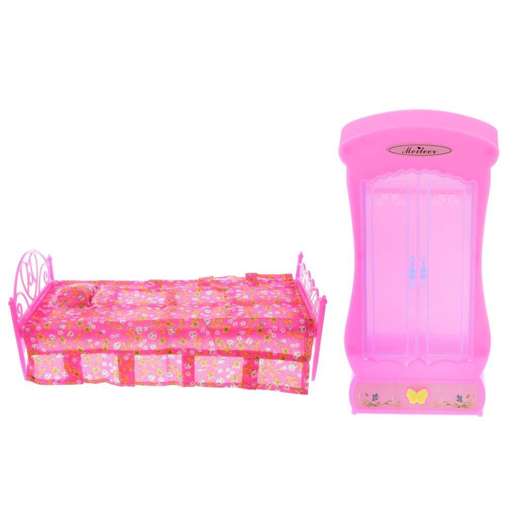 Miniature Bedroom Bed Wardrobe for  Doll House Accessories