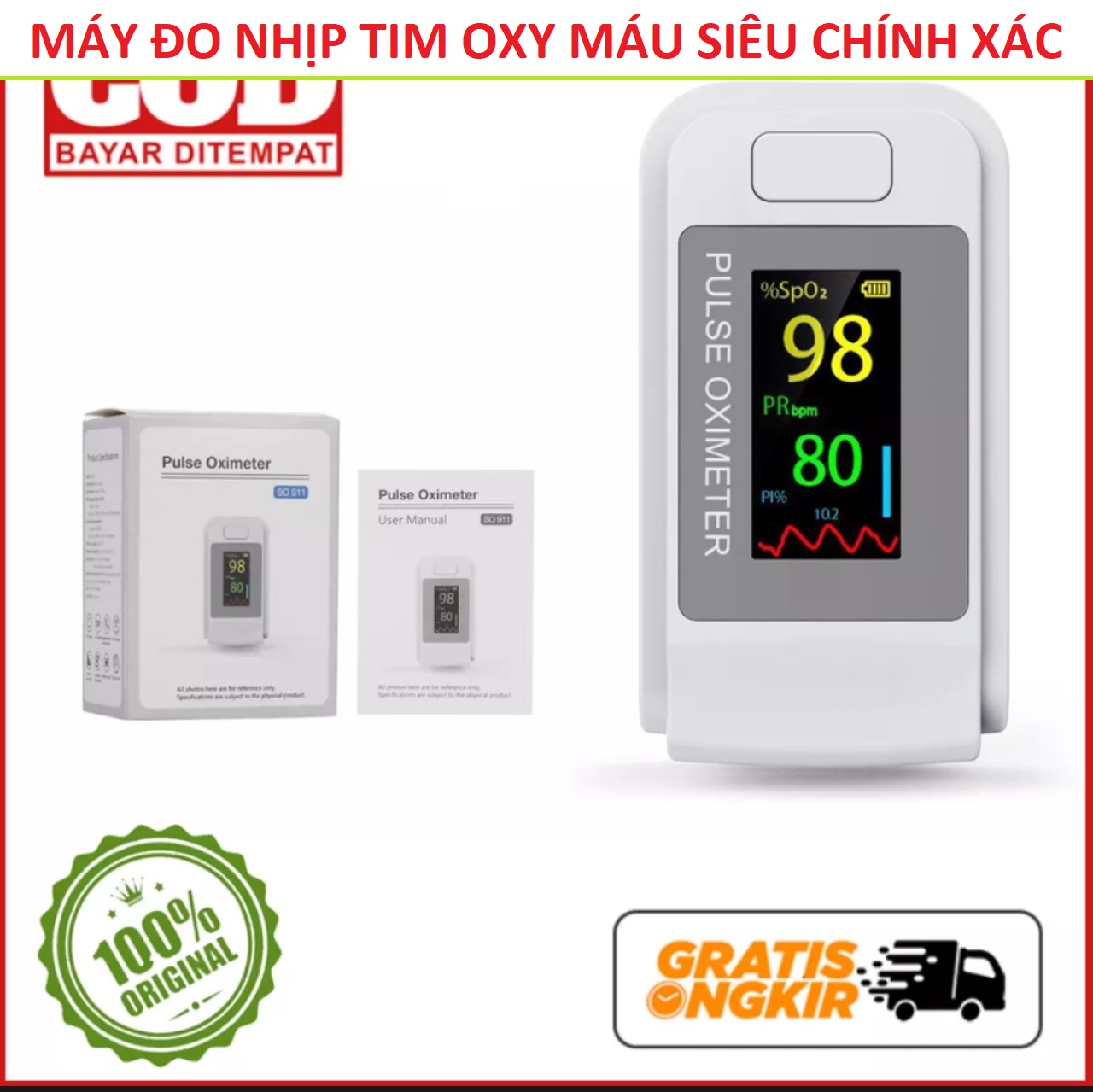 THIẾT BỊ ĐO NHỊP TIM VÀ NỒNG ĐỘ OXY TRONG MÁU DẠNG ĐO KẸP NGÓN TAY LOẠI TỐT