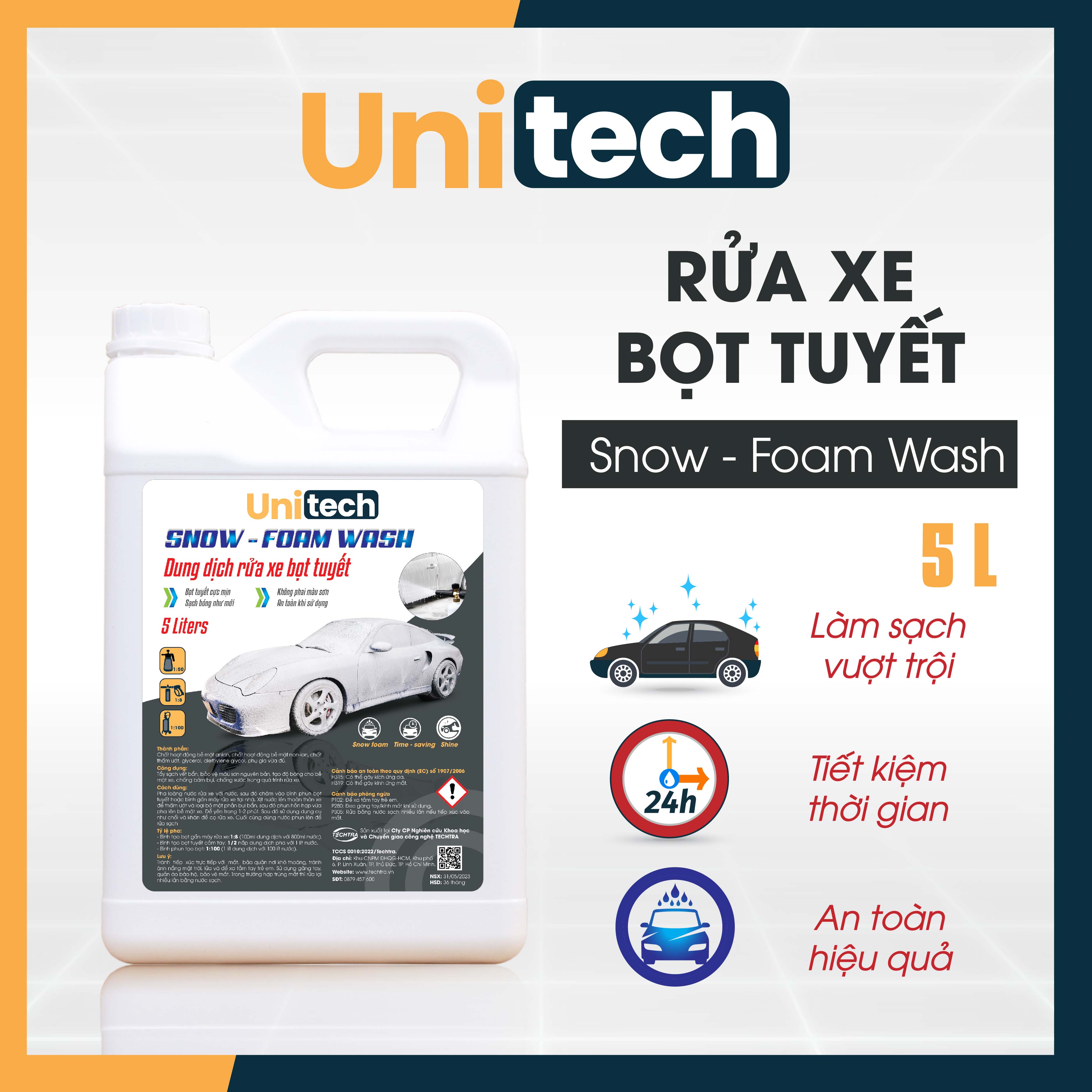 Nước rửa xe bọt tuyết UNITECH (Can 5 lít) | Siêu đậm đặc, pH trung tính, có hương thơm