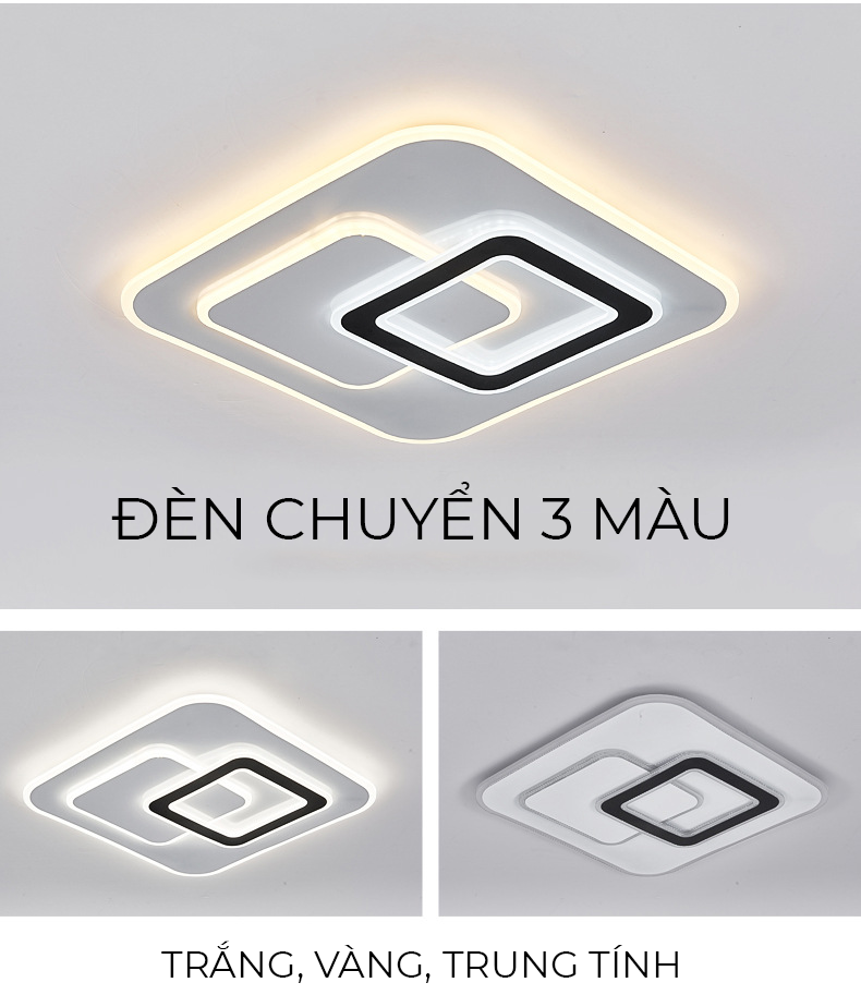 Đèn led ốp trần trang trí phòng khách, phòng ngủ sang trọng, đền có thể điều chỉnh 3 mức độ sáng bằng điều khiển từ xa