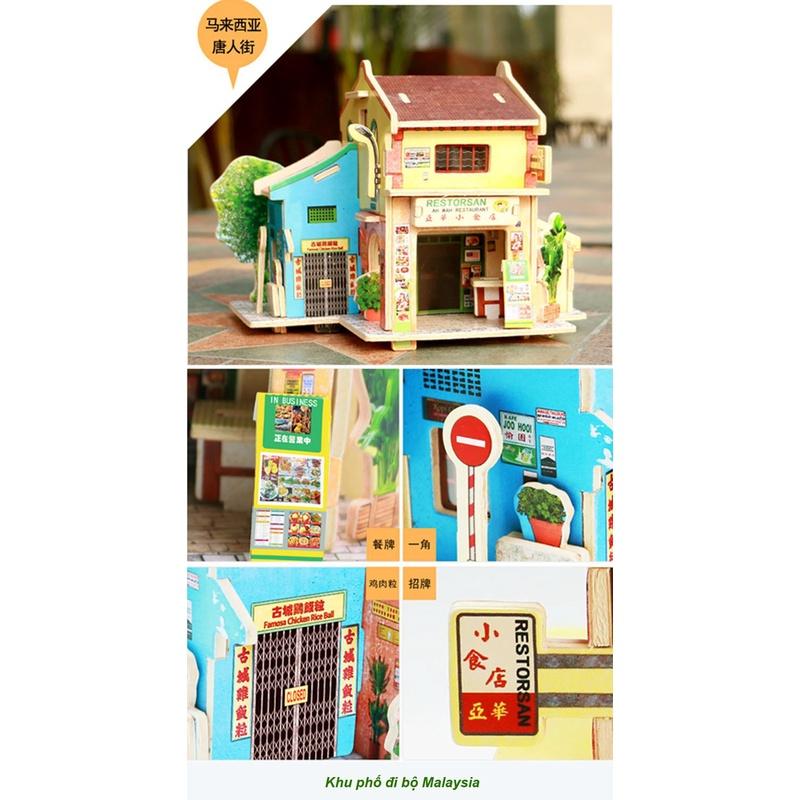 Đồ Chơi Lắp Ráp Bằng Gỗ 3D Mô hình khu phố đi bộ Malaysia