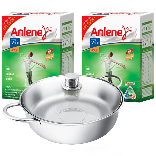 Combo 2 Hộp Sữa Bột Anlene Gold Hương Vani 1.2 Kg - Tặng Nồi Lẩu Inox