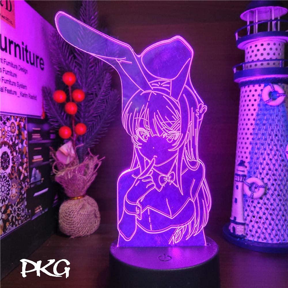 Đèn Ngủ Led 3D Hình Senpai Mai Sakurajima Kawaii Quà Tặng Trang Trí cảm ứng có Điều khiển từ xa nháy sáng 16 màu