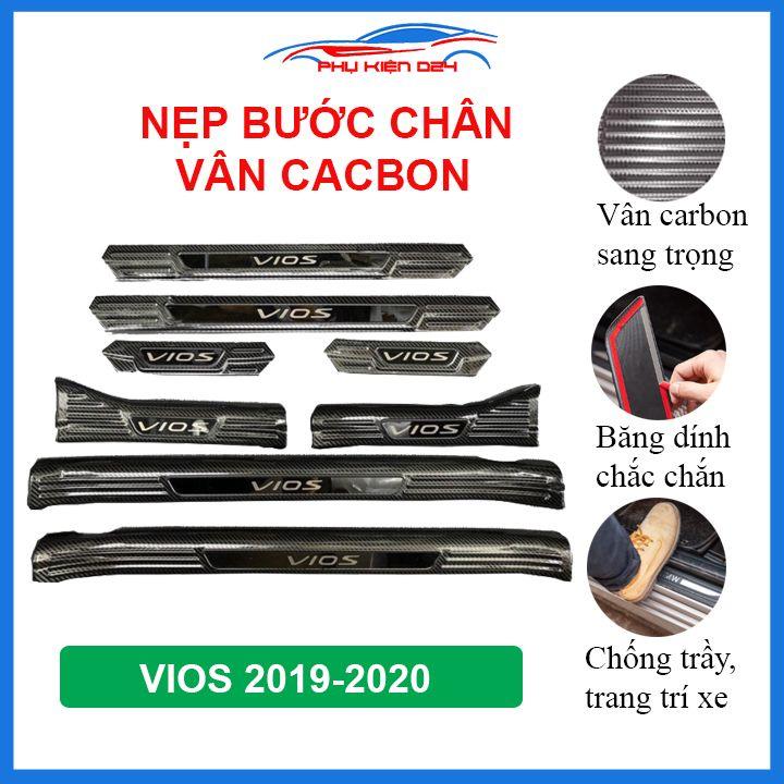 Bộ nẹp bước chân trong ngoài vân Cacbon xe Vios 2019-2020 chống trầy làm đẹp ô tô