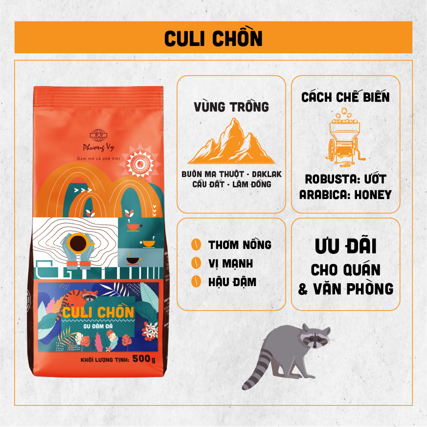 Cà Phê Gu Truyền Thống - Culi Chồn - 500g - Phương Vy Coffee