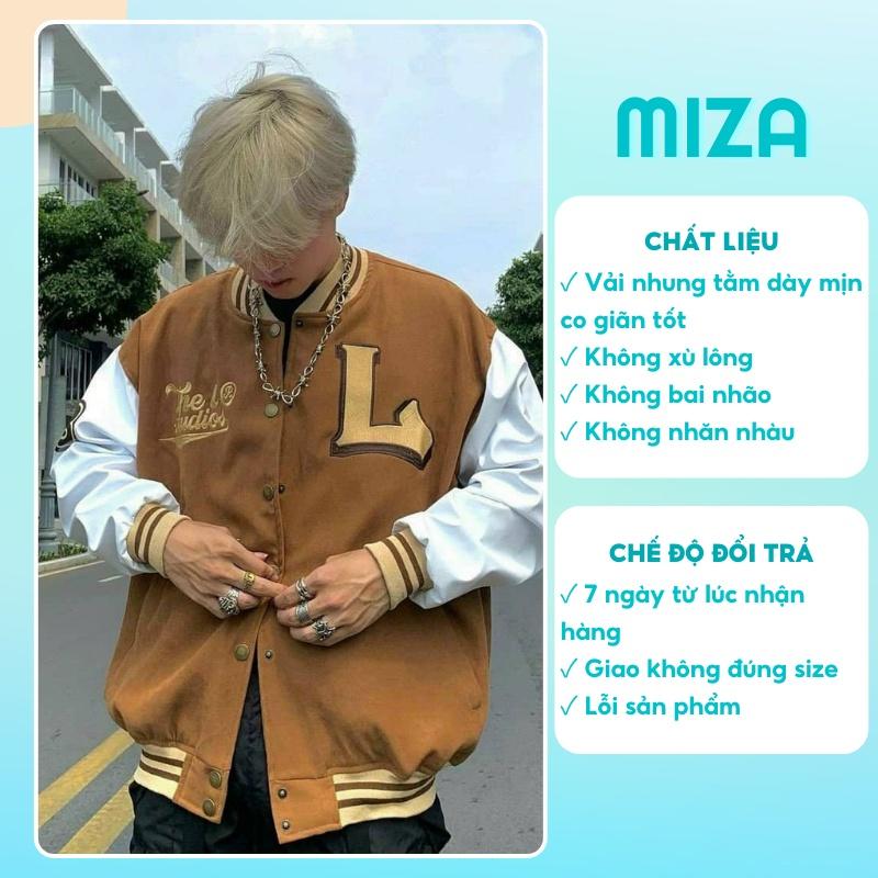 Áo khoác nữ nam nhung bomber unisex gió jacket cúc bấm form rộng local brand ulzzang phong cách hàn quốc đep Chữ L