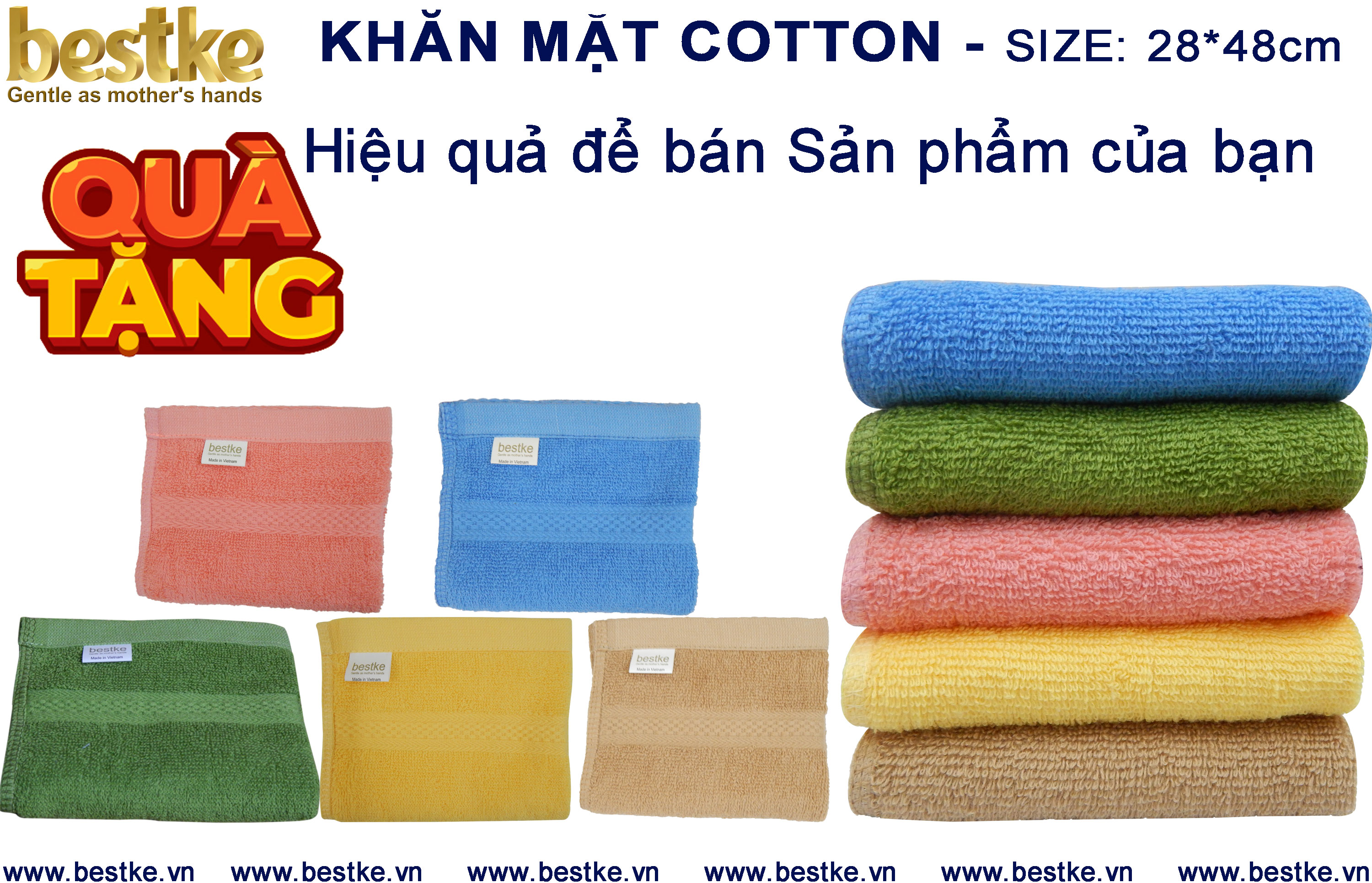 Bestke Khăn Mặt 100% Cotton, Mềm Mại và Siêu Thấm Hút Nước , COMBO 2 cái KT 28cm*48cm/cái, Màu Blue, towel factory