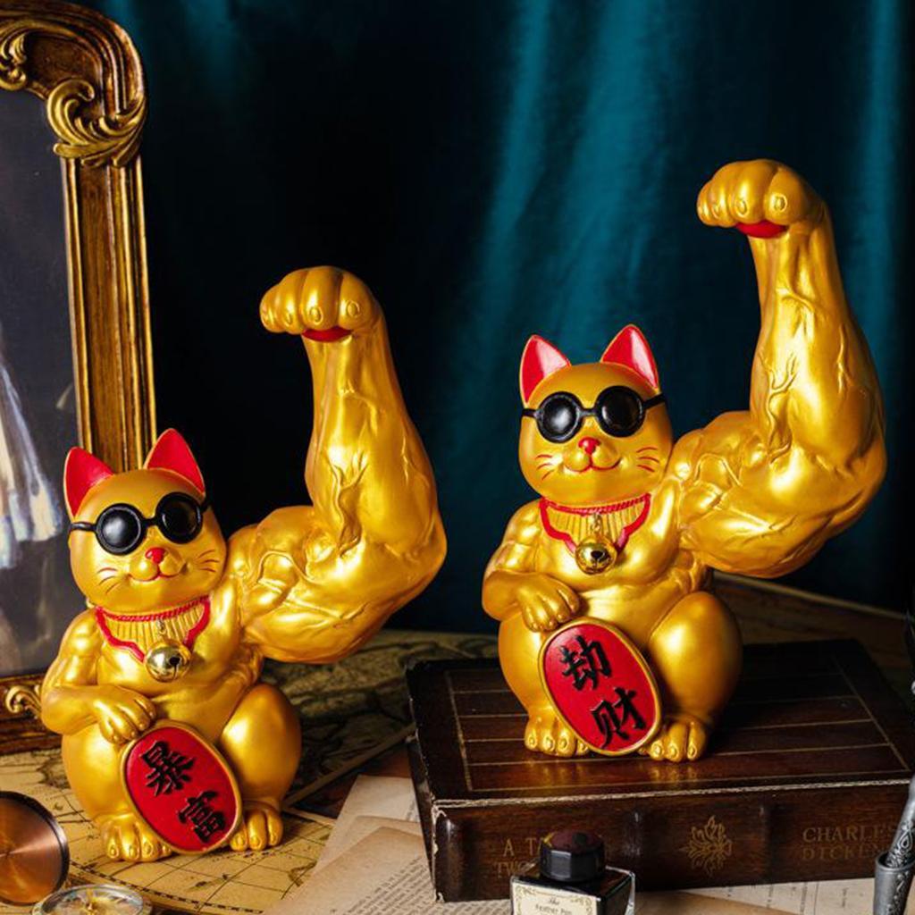 Resin Big Arm Lucky Cat Figurine Shop Welcome Cat Money  1