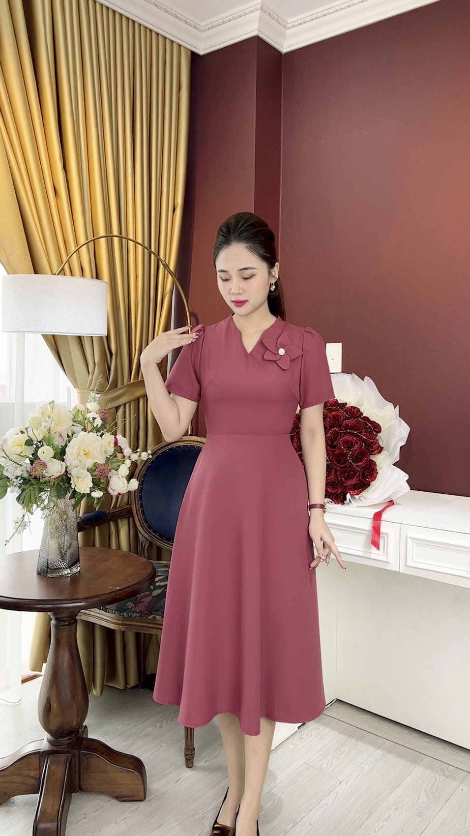 Đầm Trung Niên [ Linh Trà ] (TM 1067) Bigsize Màu Sắc Trẻ Trung Tươi Sáng Họa Tiết Sang Trọng Đi Làm Đi Tiệc Cho Mẹ U50