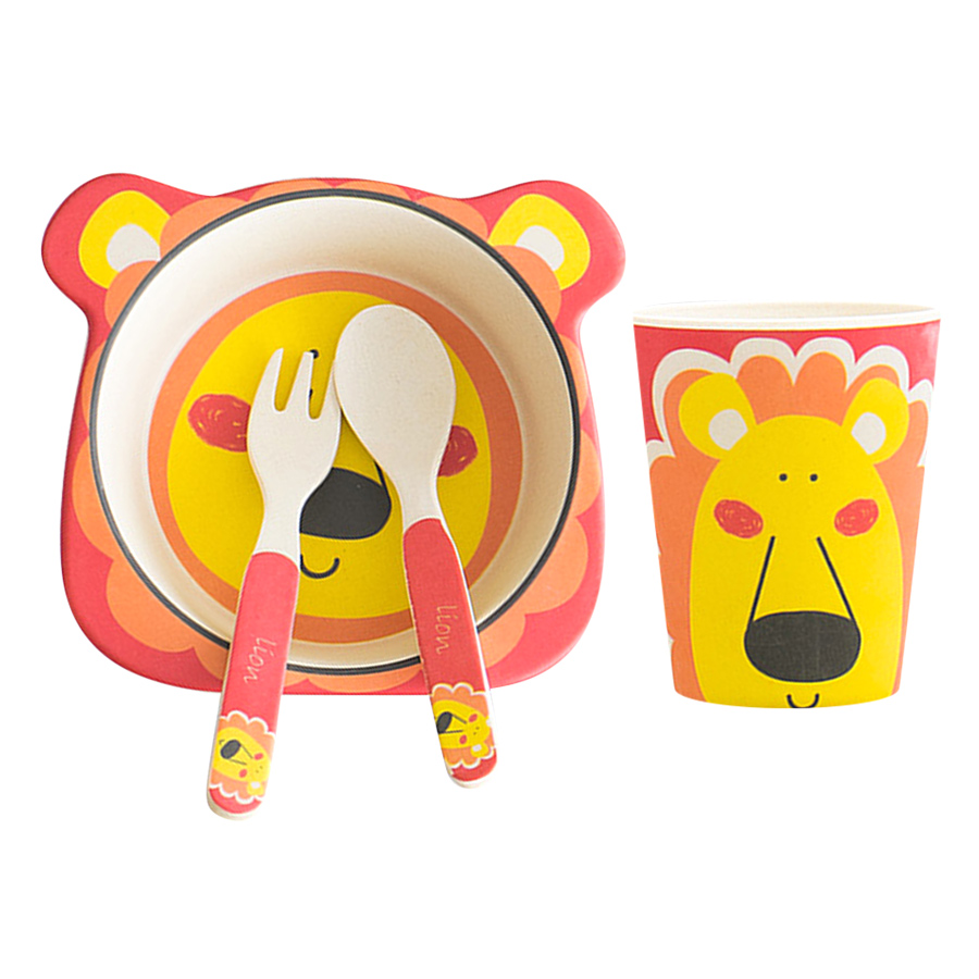 Bộ Dụng Cụ Ăn Uống Bằng Sợi Tre Cho Bé Bamboo Dish Lion Binggio