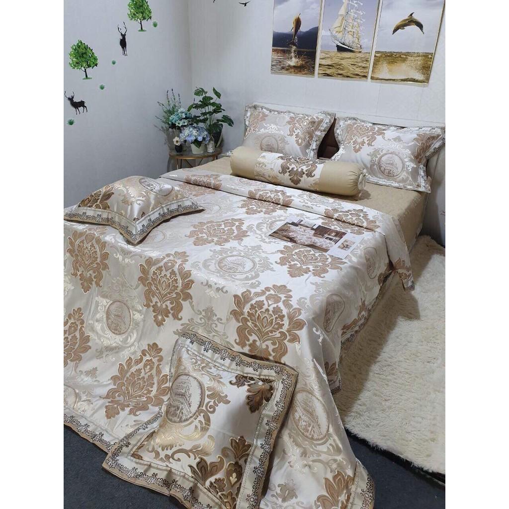 TRỌN BỘ GA GẤM 7 MÓN TÔNG MÀU VÀNG SANG TRỌNG