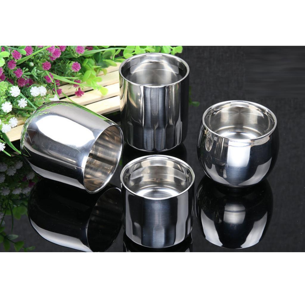 Stainless Steel Beer Cup Double Wall Milk Coffee Mug Straight 120ml+200ml