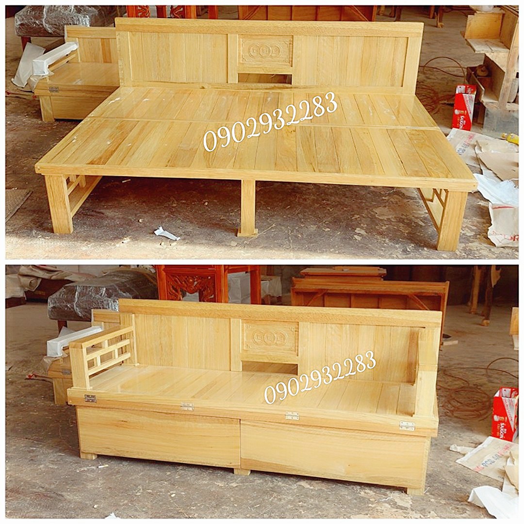Giường gấp gọn - sofa giường gấp gỗ tự nhiên, giường 2in1 mẫu mã sang trọng, cao 40 màu sáng