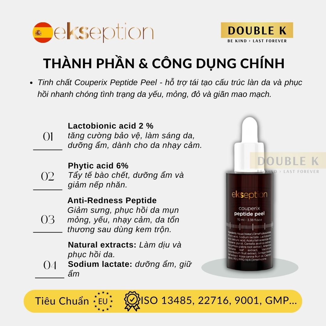 ekseption Couperix Peptide Peel - Phục Hồi Da Mỏng Yếu, Giãn Mao Mạch; Giảm Sưng, Ngừa Kích Ứng - Double K