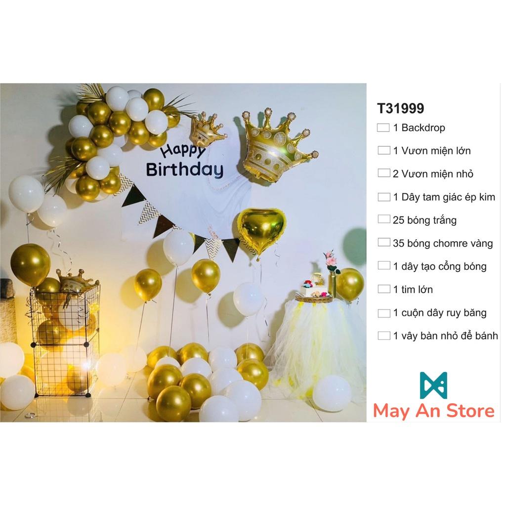 Combo bong bóng trang trí sinh nhật tông vàng trắng sang trọng