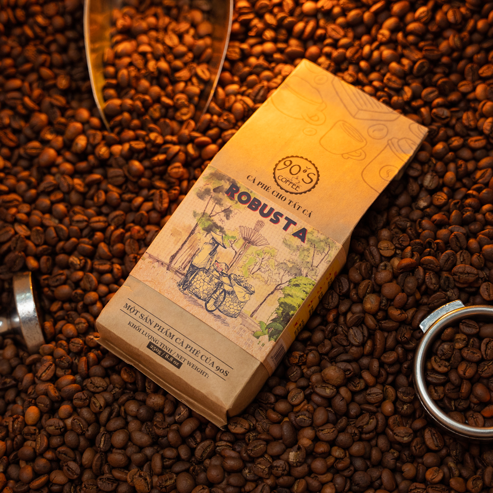 Cà Phê Robusta Rang Xay Nguyên Chất - Dạng Bột - 90S Coffee Vietnam - 100% Cà Phê Sạch Cao Cấp