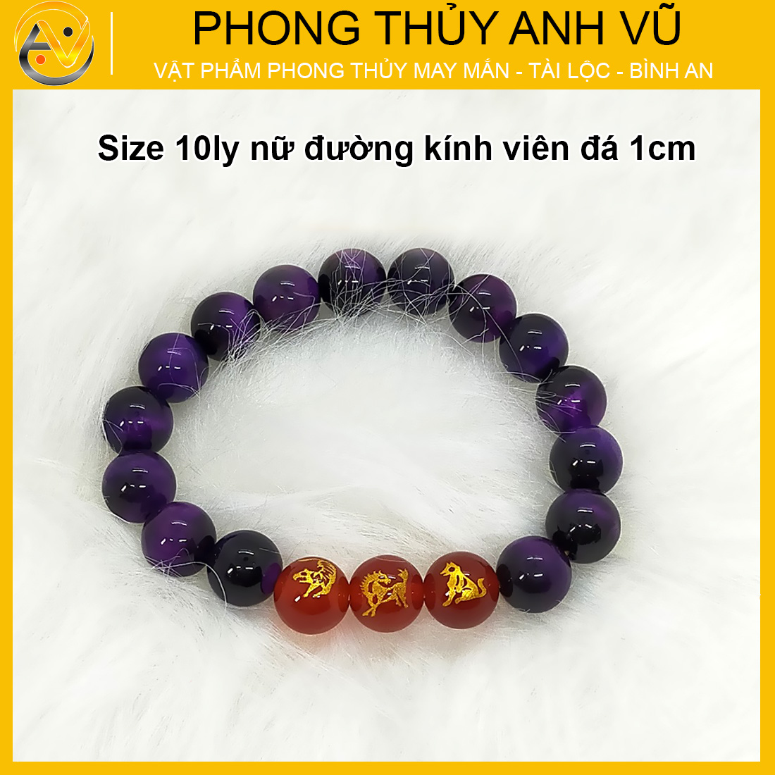 Vòng tay phong thủy mệnh hỏa tam hợp dần ngọ tuất - chất liệu mắt hổ tím - size 8 10 12ly cho người mệnh hỏa, mệnh thổ - có khai quang điểm nhãn may mắn tài lộc - bảo hành 12 tháng - PHONG THỦY ANH VŨ