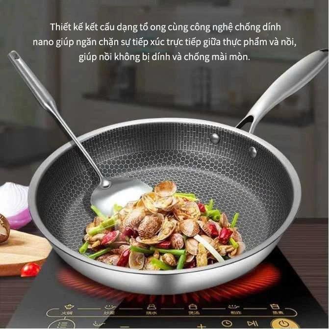 Chảo Chống Dính Vân Tổ Ong 28cm, 30cm, đáy phẳng và 18 cm32cm Lòng Sâu, Phù Hợp Mọi Loại Bếp