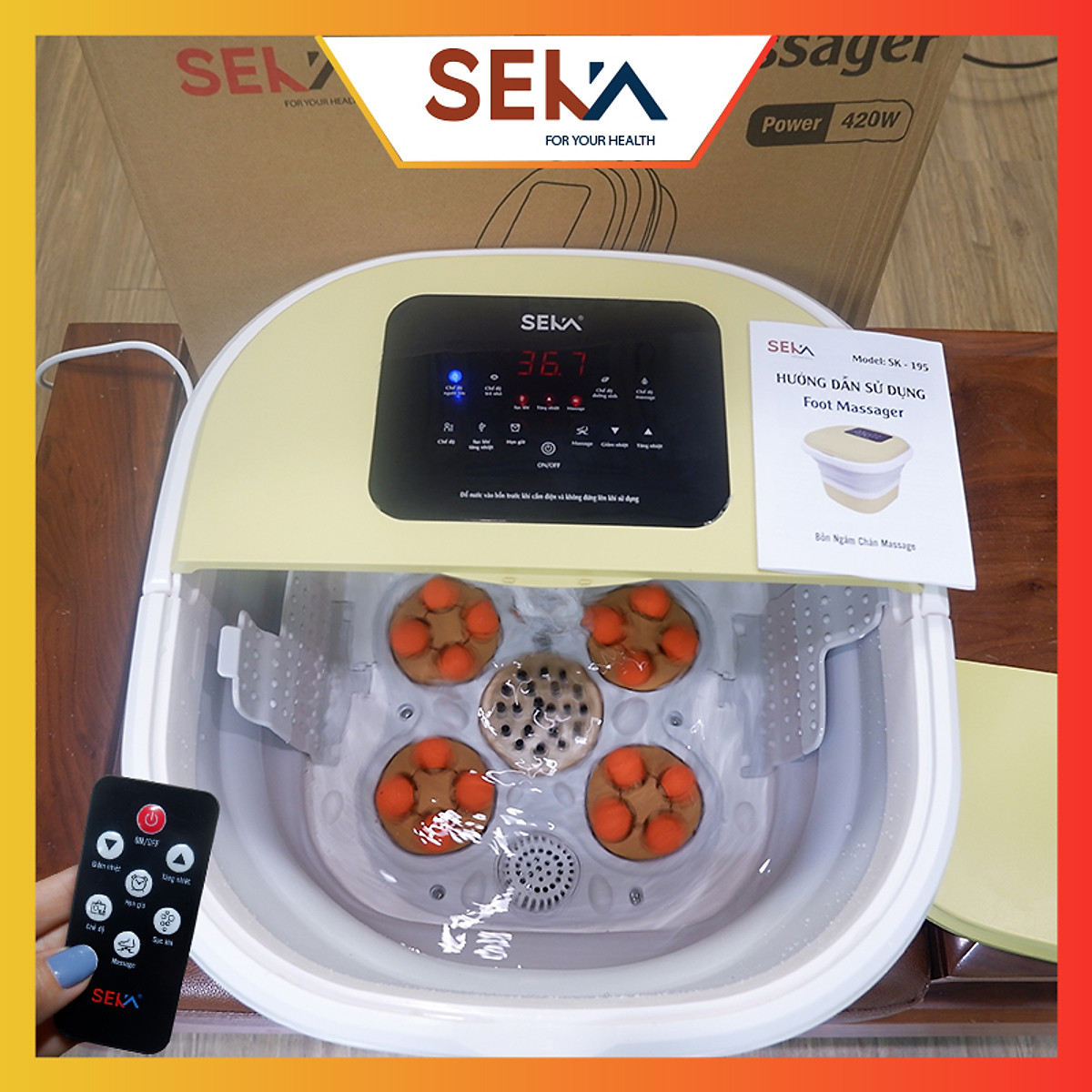 Bồn Ngâm Chân Massage Gấp Gọn SEKA SK-195 Con Lăn Tự Động Làm Nóng Và Giữ Ấm Nước, Có Điều Khiển Cầm Tay