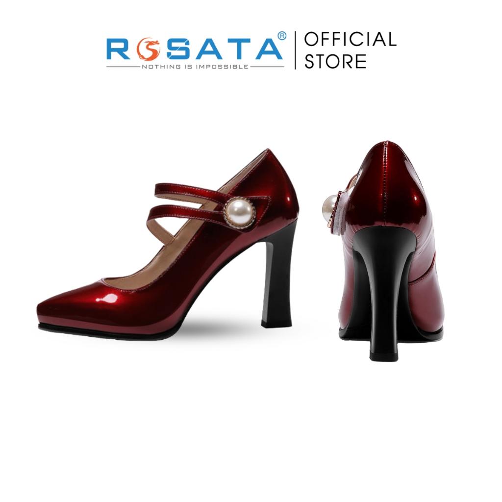 Giày cao gót nữ đế vuông 9 phân mũi nhọn quai hậu khóa dán ROSATA RO401 ( Bảo Hành 12 Tháng ) - ĐỎ