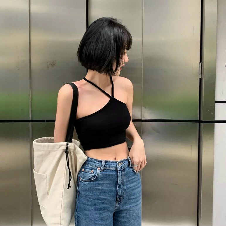 Áo Croptop Ôm Tay Ngắn Kiểu Dáng Trơn Basic Phối Xích , In Hoa Hồng - Vải Thun Bozip Cotton Dày Mịn, Áo Croptop Ôm Tay Ngắn Kiểu Dáng Phối Màu Gắn Dây Xích - Vải Thun Cotton Dày Mịn Màu Đen Xanh, Áo Croptop Ngắn Ôm 3 Lỗ In Chữ 