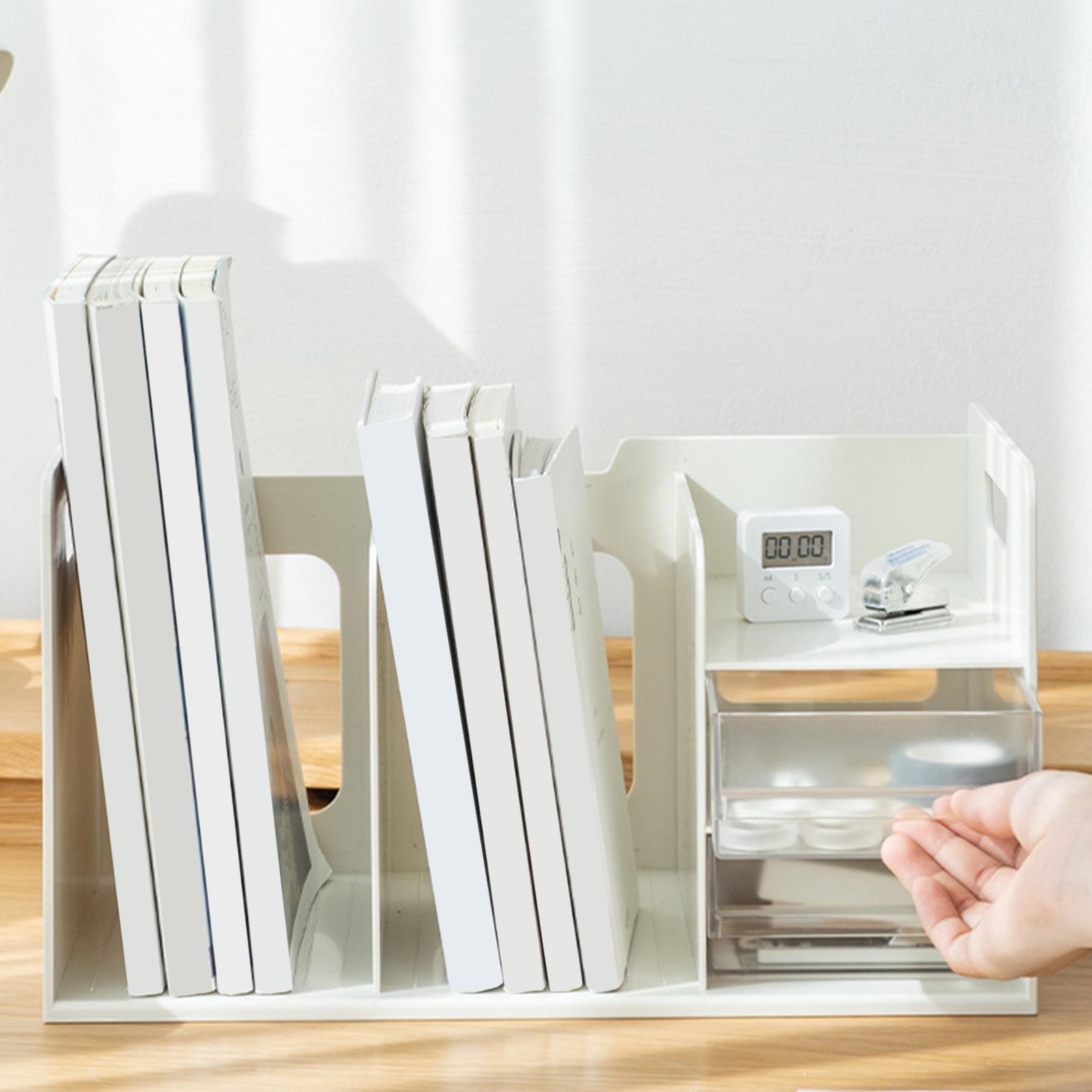 Book Storage Rack with Drawers, Book Organizer Holder, Portable Stationary Box Desk Organizer, Kids Bookcase Book Shelf, for Cosmetics Ruler