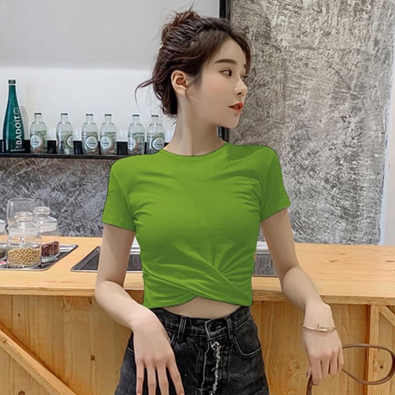 Áo phông croptop xoắn eo, cổ tim và cổ tròn, nhiều màu, cotton 4c loại 1 siêu đẹp, đủ size