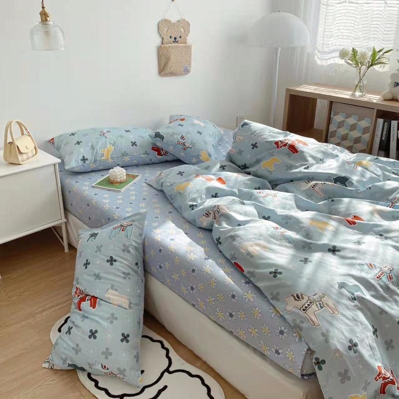 Set Ga Gối Cotton Living 100%cotton Hàng Nhập Khẩu Cao Cấp 4 Món Ngộ Nghĩnh