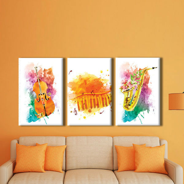 Bộ 3 Tranh Canvas Viền Composite Treo Tường Quán Cà Phê Đẹp "I Love Music" W171