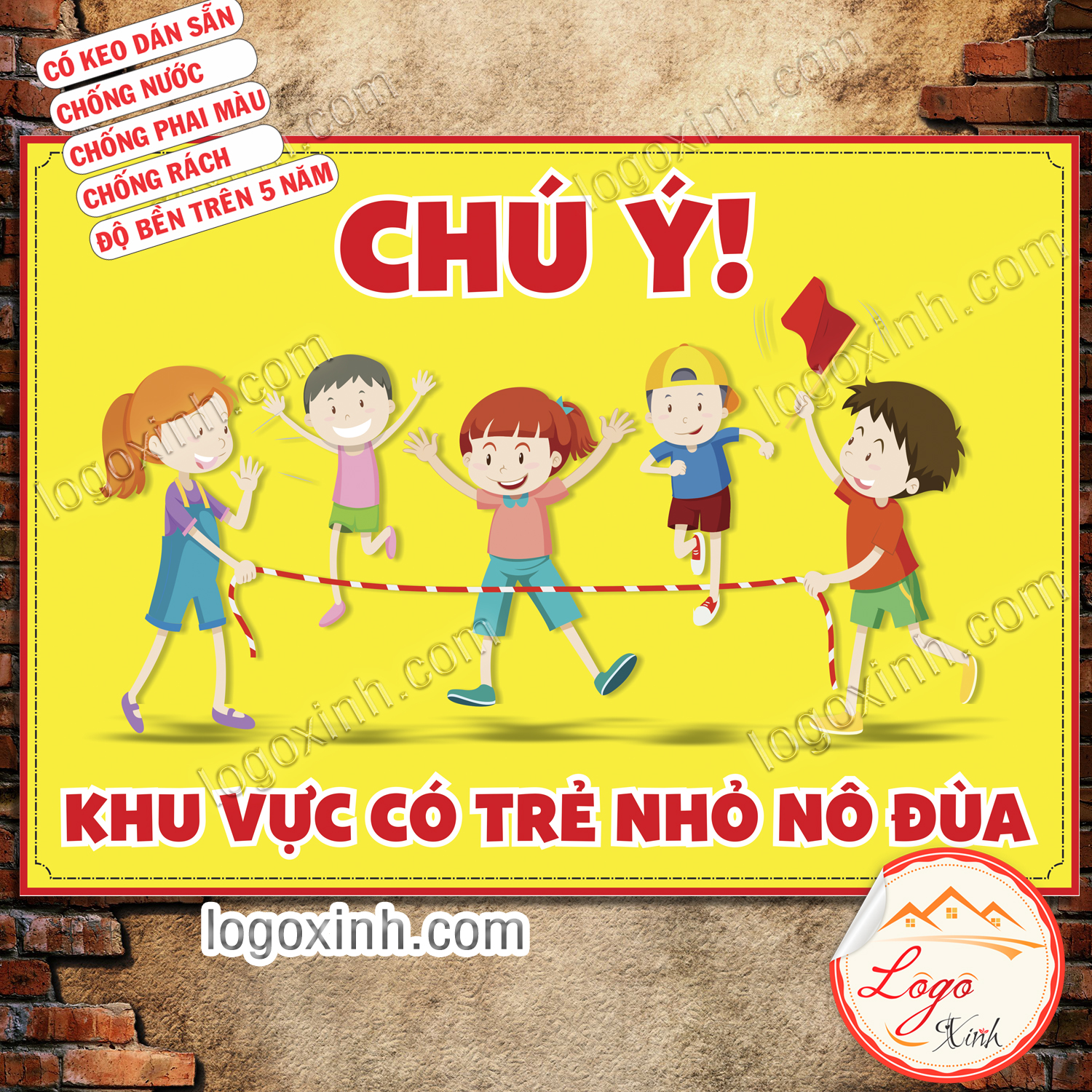 Logo Tem Sticker Cảnh Báo Chú Ý Khu Vực Có Trẻ Nhỏ Nô Đùa, Chạy Nhảy Qua Lại, Cảnh Báo Va Chạm Giao Thông - Warning Kid