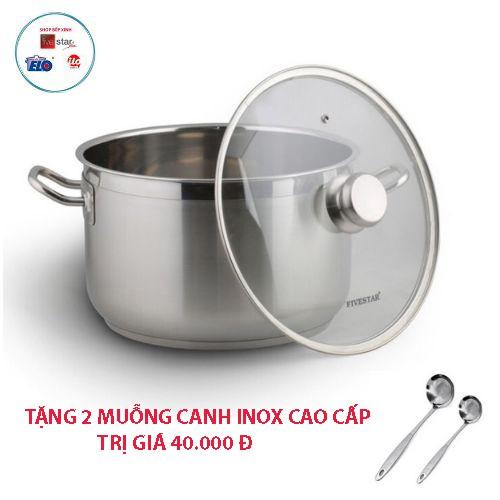 Nồi luộc gà FiveStar inox 430 nắp kính, tặng 2 muỗng canh (26cm / 28cm / 30cm / 32cm), 3 đáy dùng bếp từ, hồng ngoại,gas