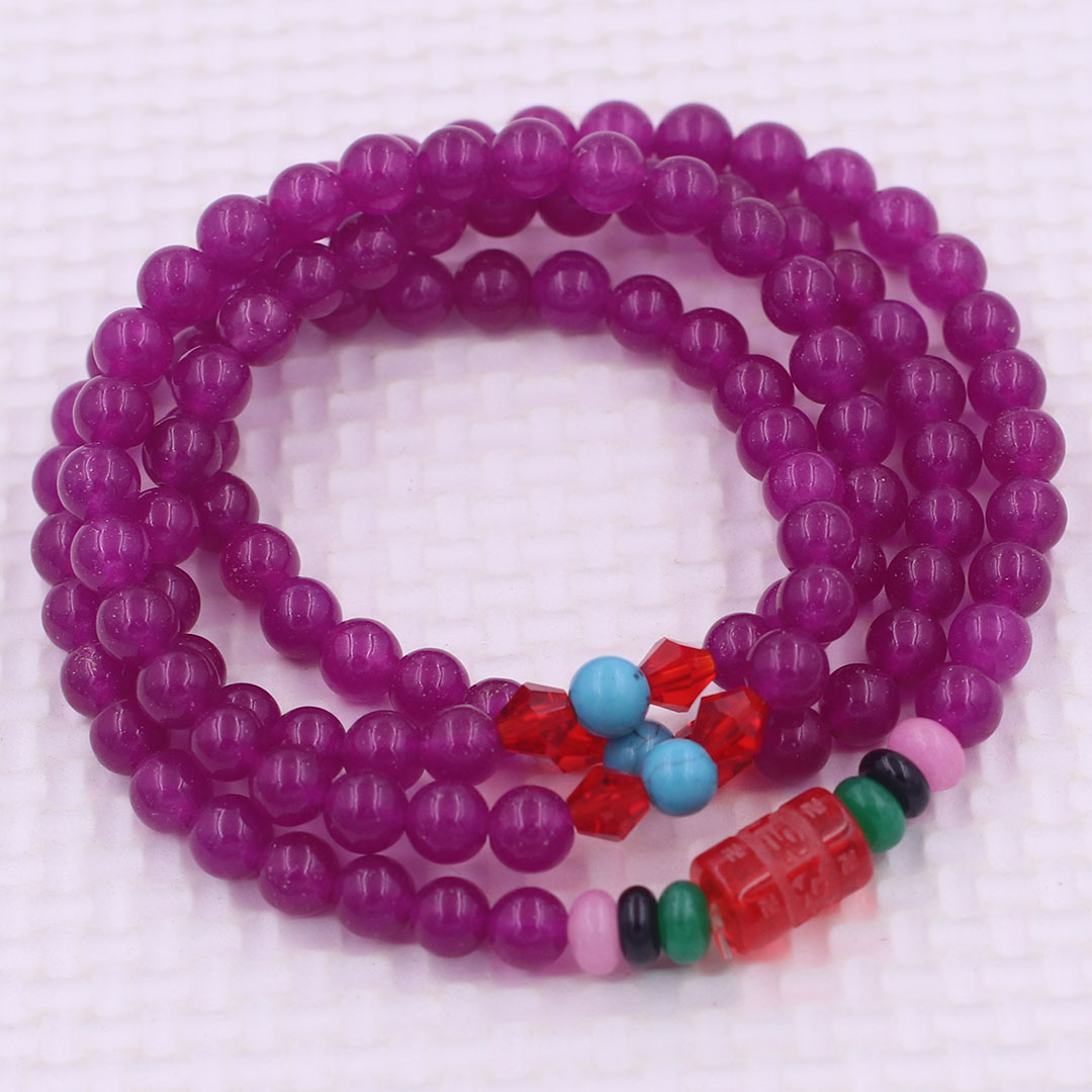 Vòng chuỗi 108 hạt đá thạch anh hồng charm lục tự kim ngôn - hạt 8 ly , vòng chuỗi niệm Phật, vòng chuỗi đeo tay