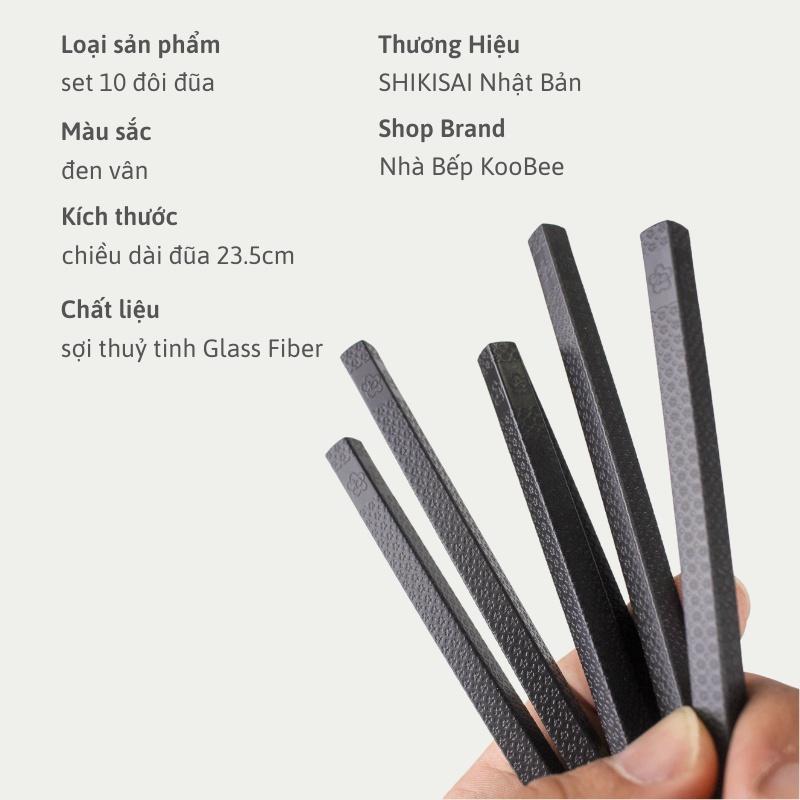 Set 10 đôi đũa Nhật sợi thuỷ tinh Glass Fiber SHIKISAI - Đũa Nhật kháng khuẩn chống nấm mốc chống trơn trượt (BA05)