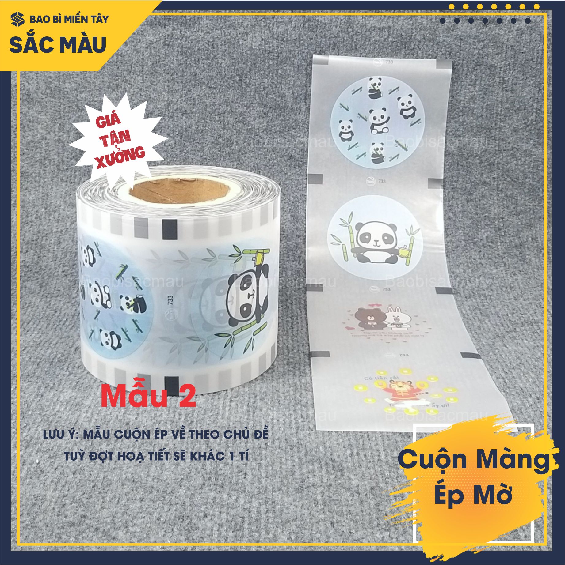 Cuộn màng ép ly chất liệu nhám mờ, màng dập cốc in sẵn họa tiết vui tươi