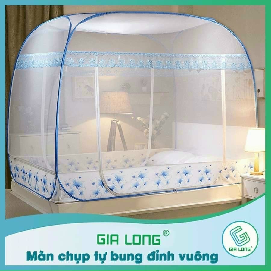 Màn chụp tự bung đỉnh vuông Gia Long - Mẫu mùng chụp tự bung người lớn chống muỗi gấp gọn tiện dụng