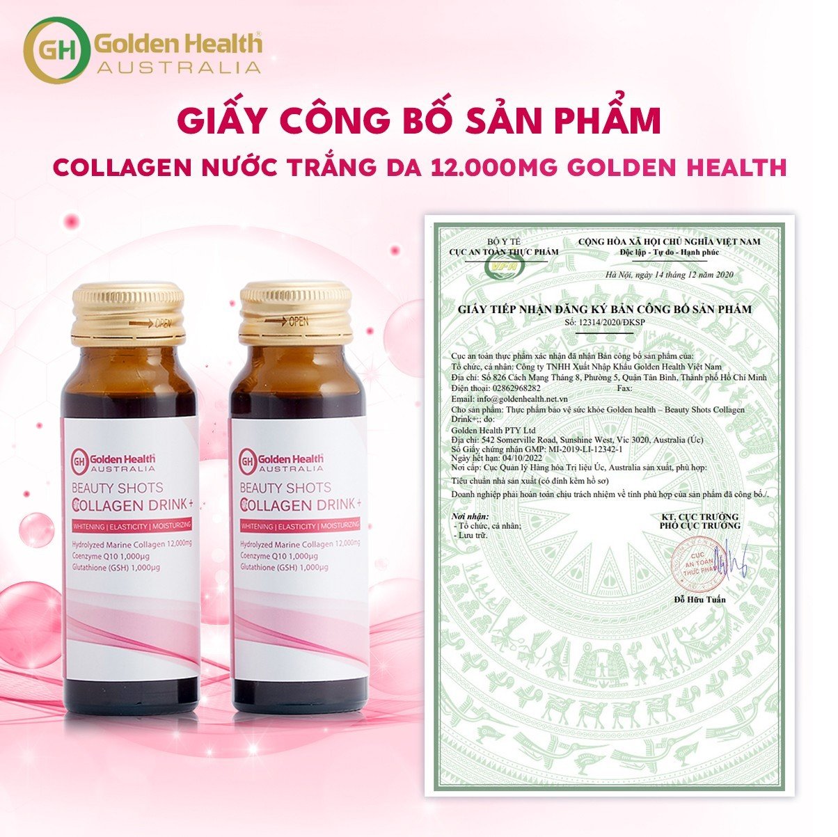Nước Uống Trắng Da Collagen Golden Health Beauty Shots Collagen Drink Hộp10 Lọ x 50ml, Giúp Ngăn Ngừa Sự Hình Thành Các Nếp Nhăn, Giúp Tái Tạo Phục Hồi Da, Trẻ Hóa, Căng Mịn, Sáng Bóng Da