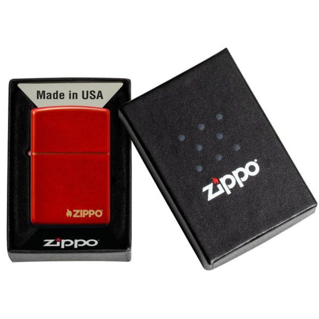 Bật Lửa Zippo Chính Hãng Classic Metallic Red Logo - Màu Đỏ Kim Loại Chống Gió