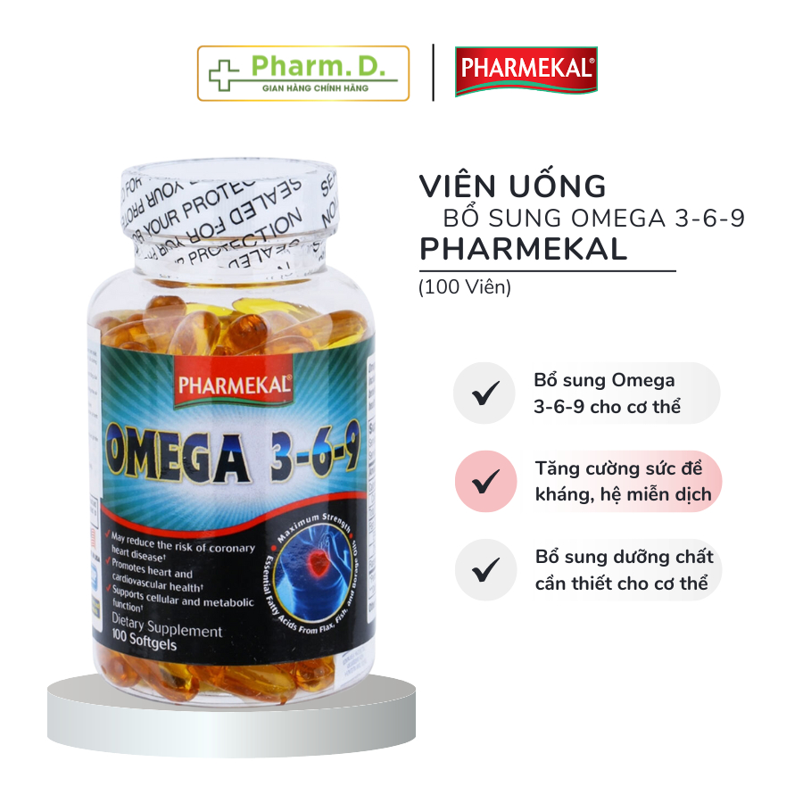 Viên Uống Dầu Cá Bổ Sung Omega 369 PHARMEKAL Giúp Bỗ Não, Mắt, Tốt Cho Tim Mạch, Tăng Sức Đề Kháng Cho Cơ Thể (100 Viên)