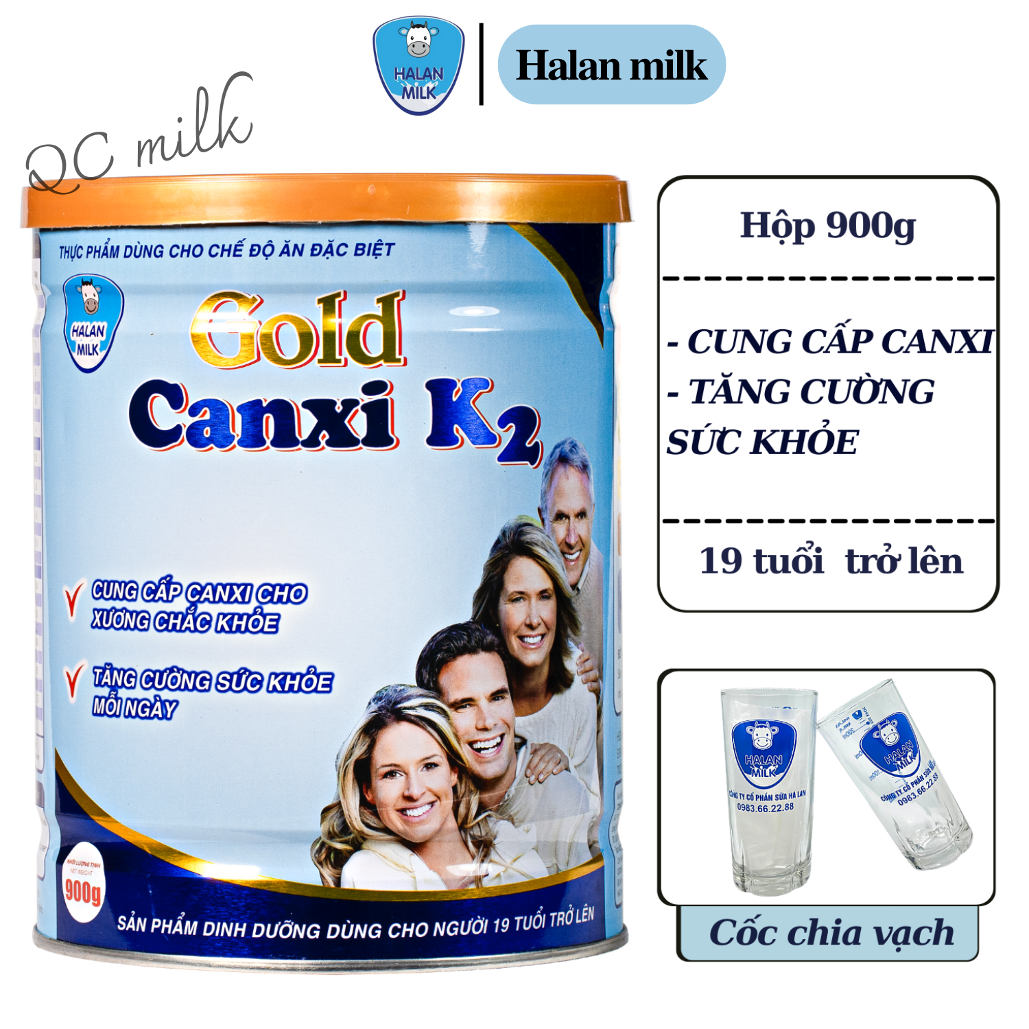 Sữa bột Gold canxi k2 halanmilk 900g - Cung cấp Canxi cho xương chắc khỏe,tăng cường sức khỏe, Halanmilk