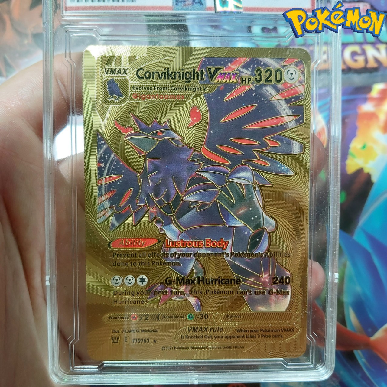 Corviknight VMAX 110 163 thẻ pokemon nhôm mạ vàng hắc ám quạ đen Tặng kèm bảo vệ thẻ 1459 d24 1-41