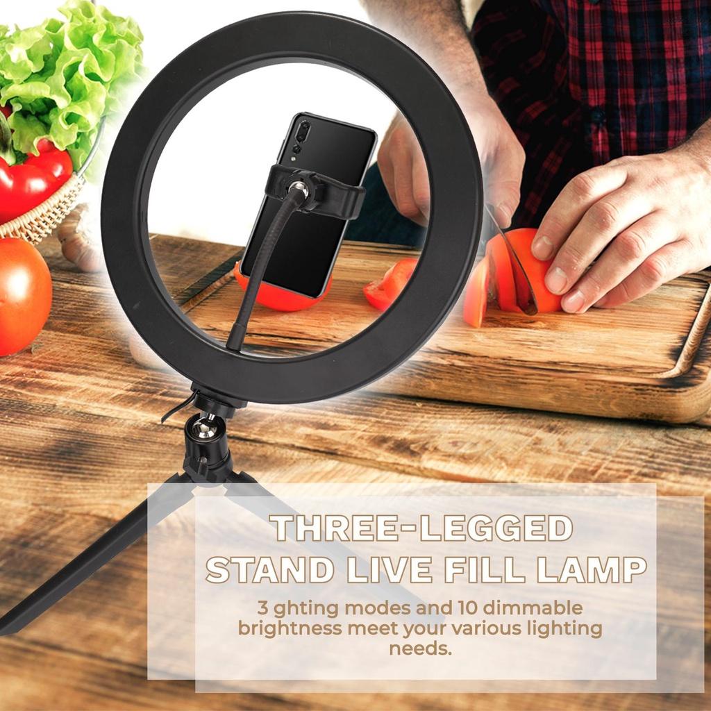 Đèn Led Tròn 10 "Có Thể Điều Chỉnh Độ Sáng Kèm Giá Đỡ Điện Thoại Tiện Dụng