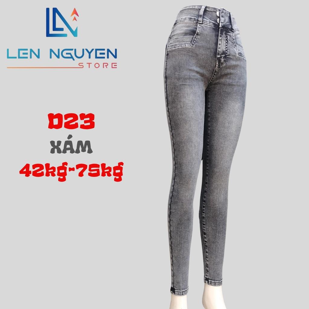D23_Quần jean nữ, dài, lưng cao, quần bò nữ dáng ôm, quần rin nữ có big size, cho 42kg đến 75kg,LEN NGUYEN STORE - Xám