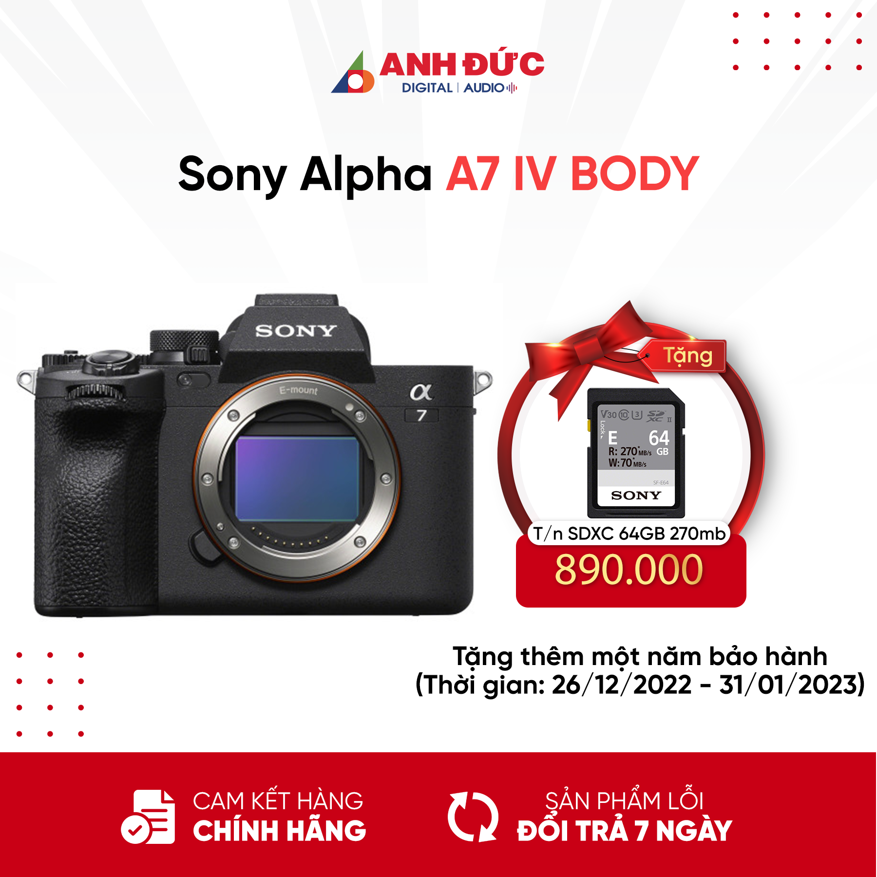 Máy ảnh Sony Alpha A7 IV - Hàng Chính Hãng