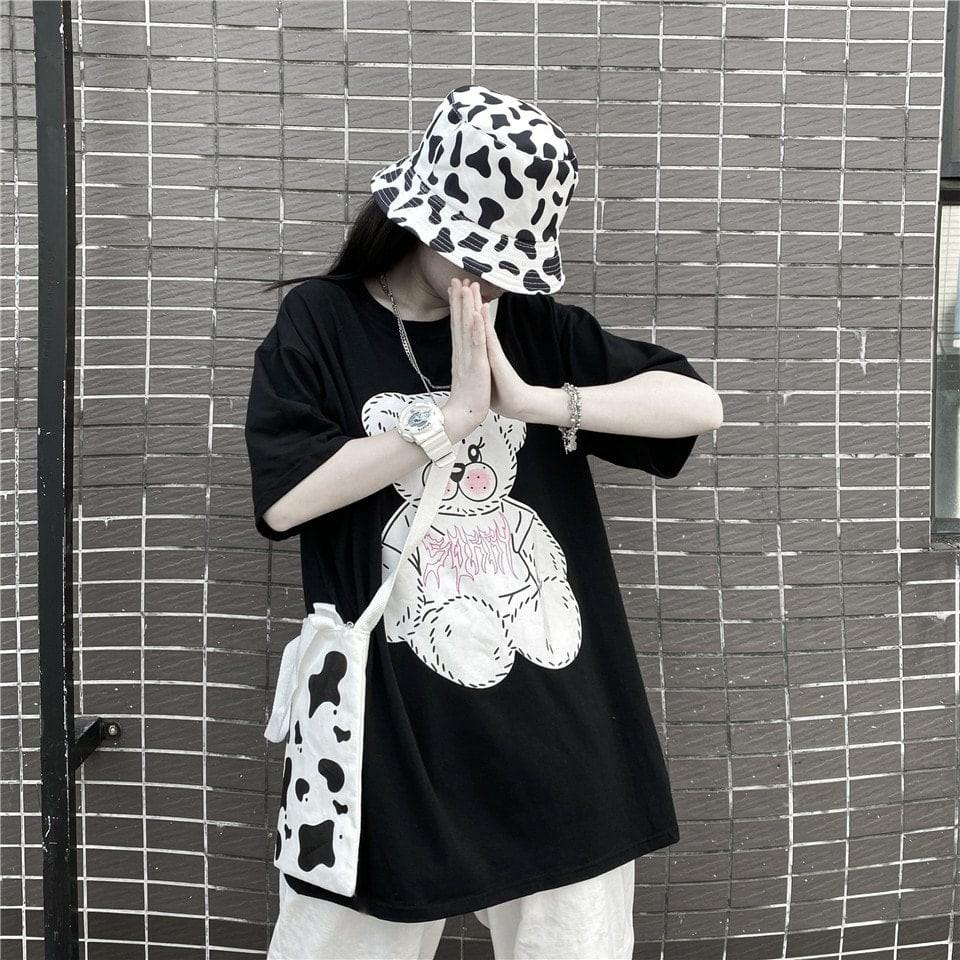 Mũ Ngựa Vằn Bò Sữa Unisex Mũ vành tròn tai bèo, bucket màu loang trắng đen nam nữ Ulzzang HO
